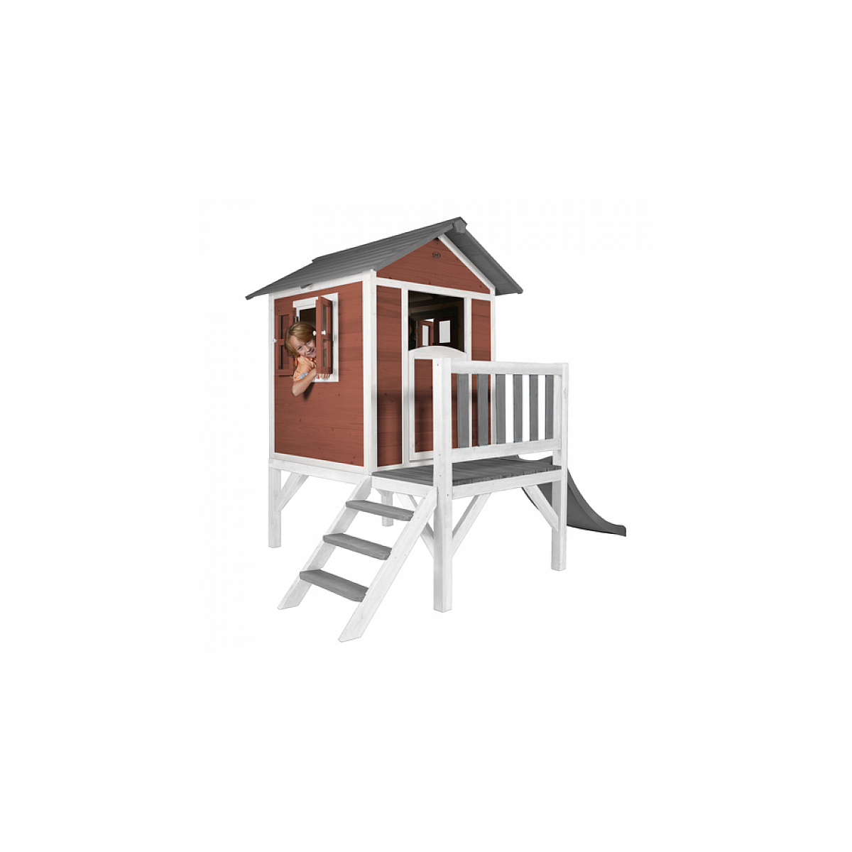 AXI Beach Lodge XL Maisonnette Scetinavian rouge Toboggan Gris couleur unique, AXI HOUSE
