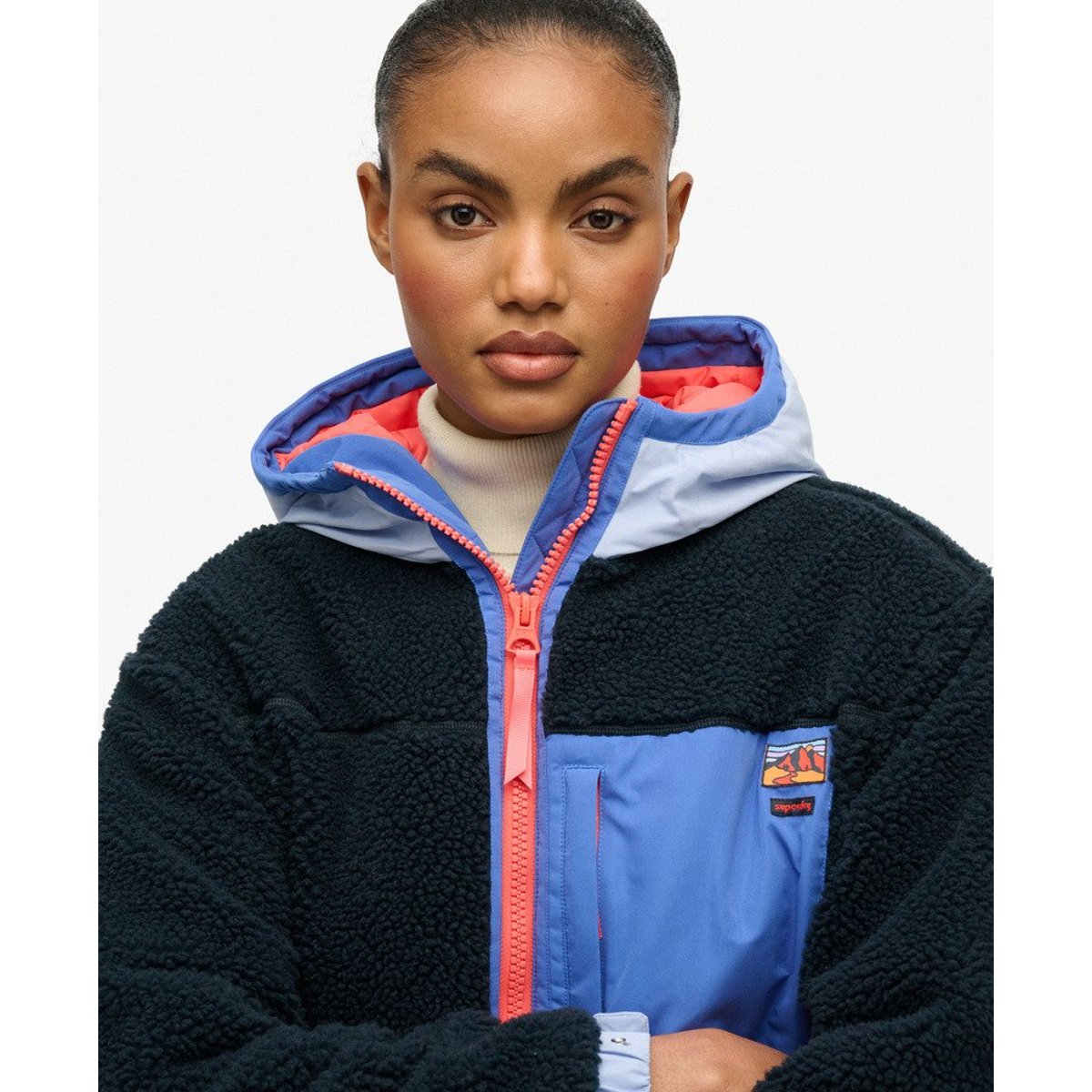 Veste Polaire Sherpa Vintage bleu marine myrtille, SUPERDRY