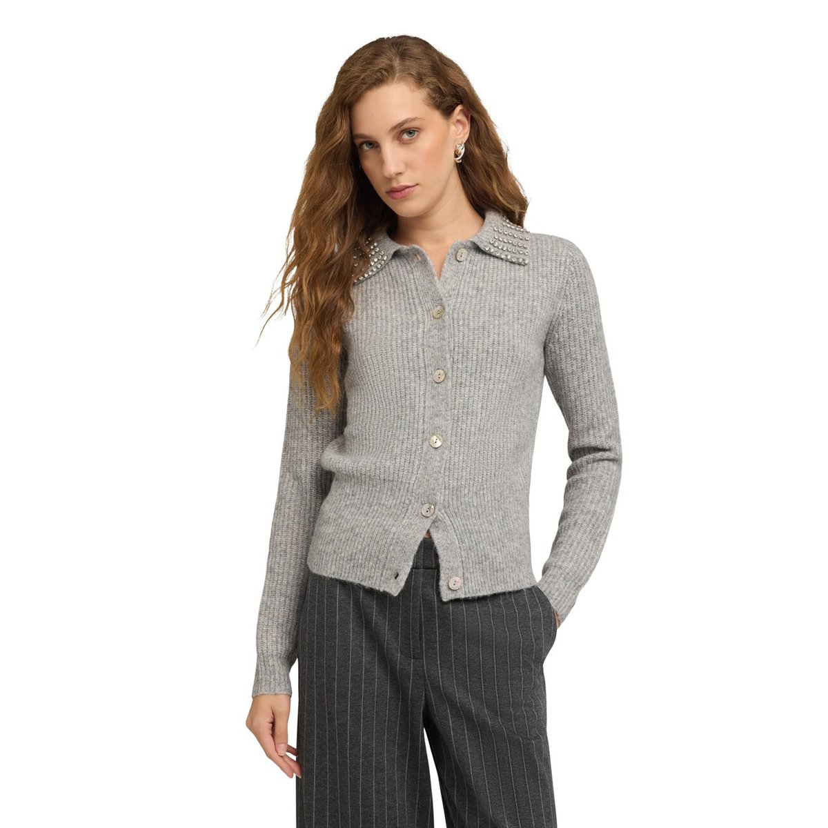 Cardigan avec col bijou gris, MOTIVI