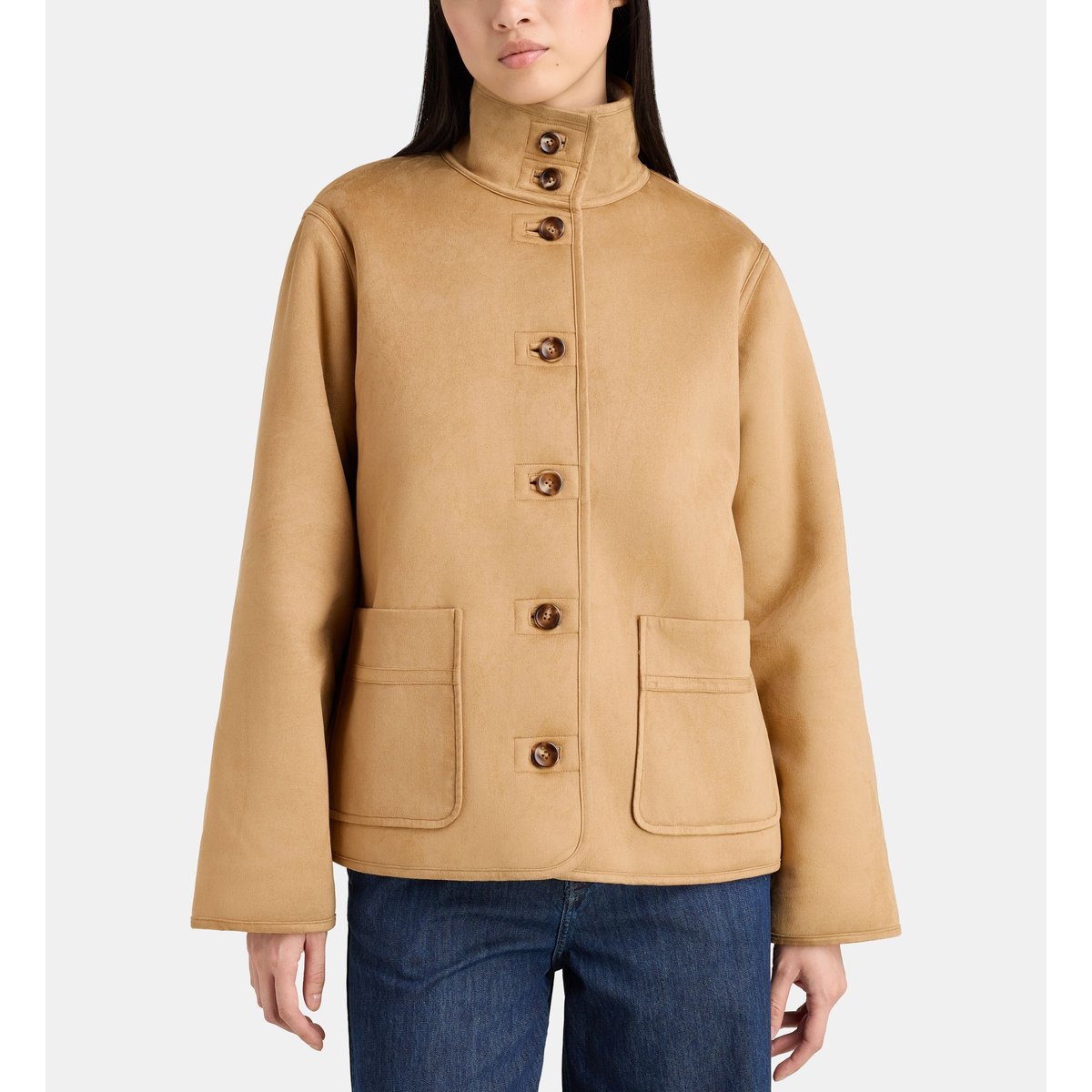 Veste droite oumra effet daim et sherpa camel et écru, JODHPUR
