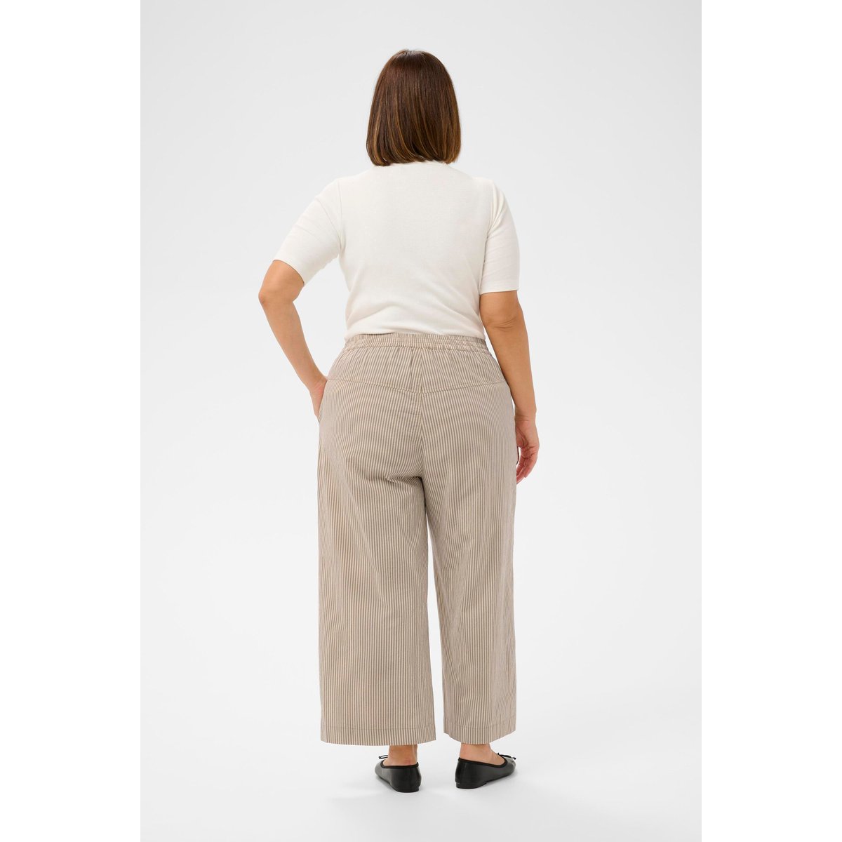 Pantalon casual beige chinchilla / blanc white stripe, KAFFE CURVE