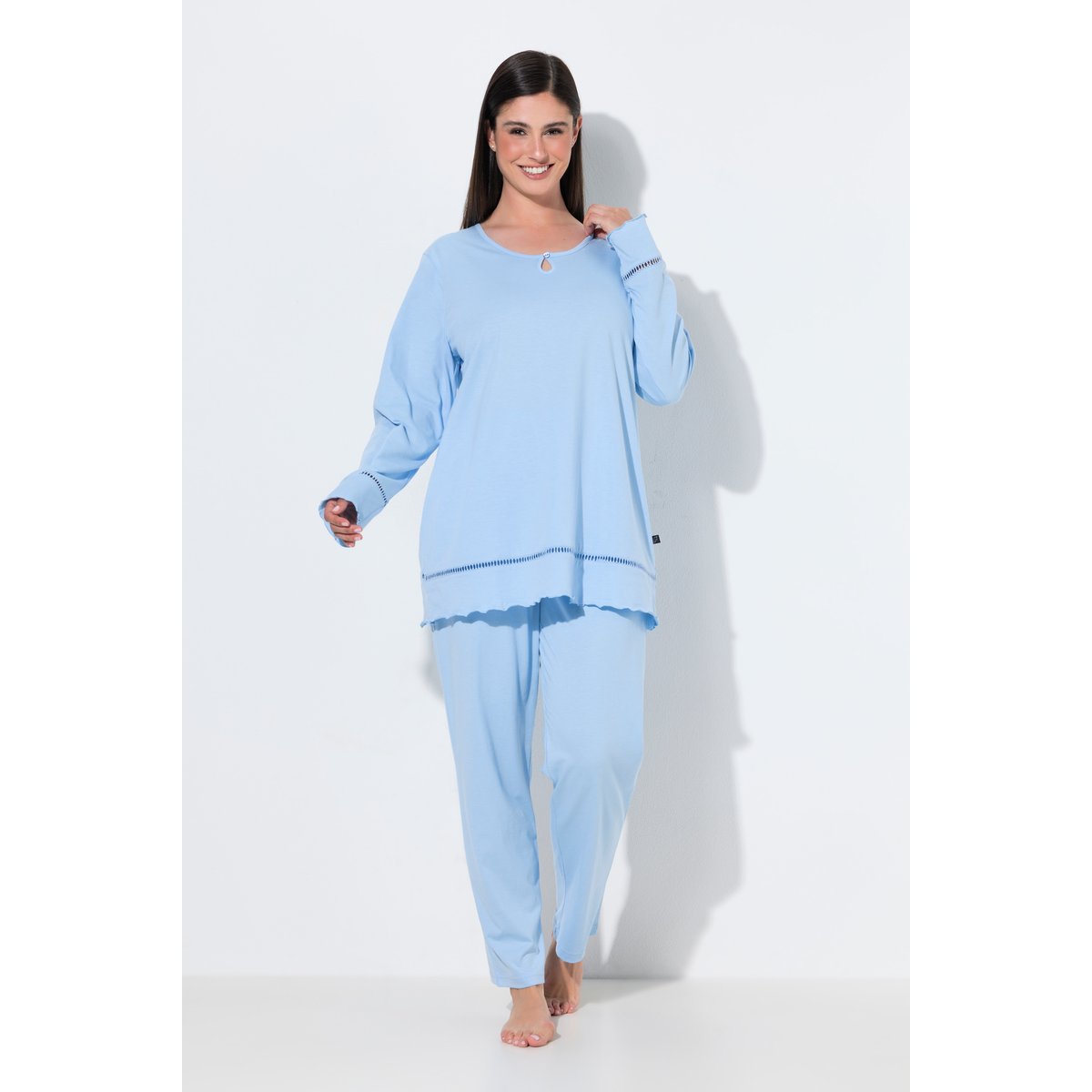 Pyjama à col rond et manches longues glace bleue, ULLA POPKEN