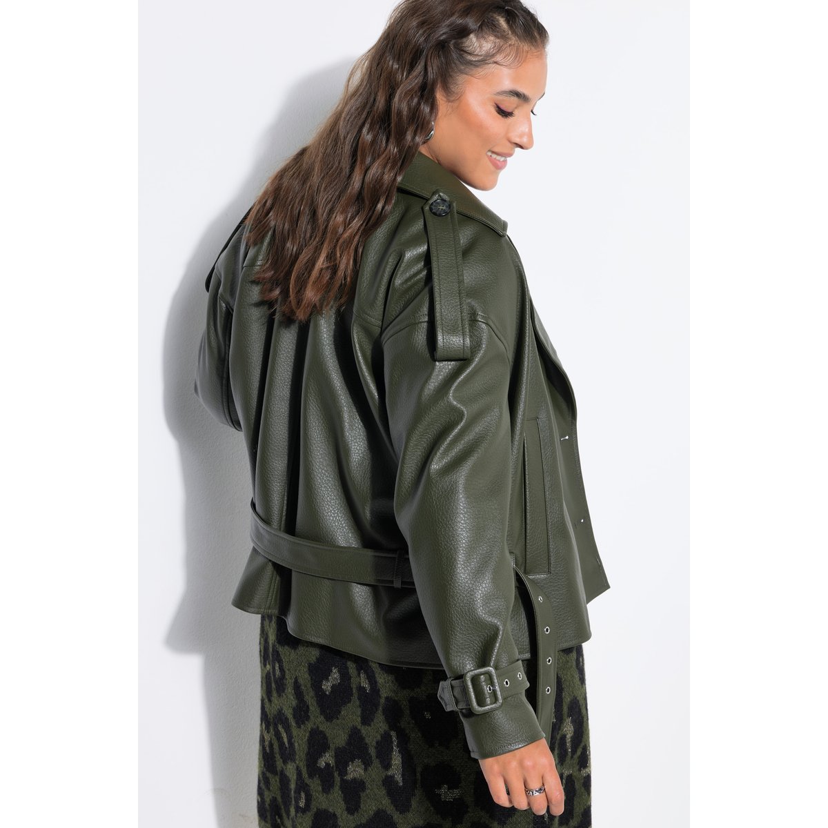 Veste en simili cuir, coupe oversize olive foncé, STUDIO UNTOLD