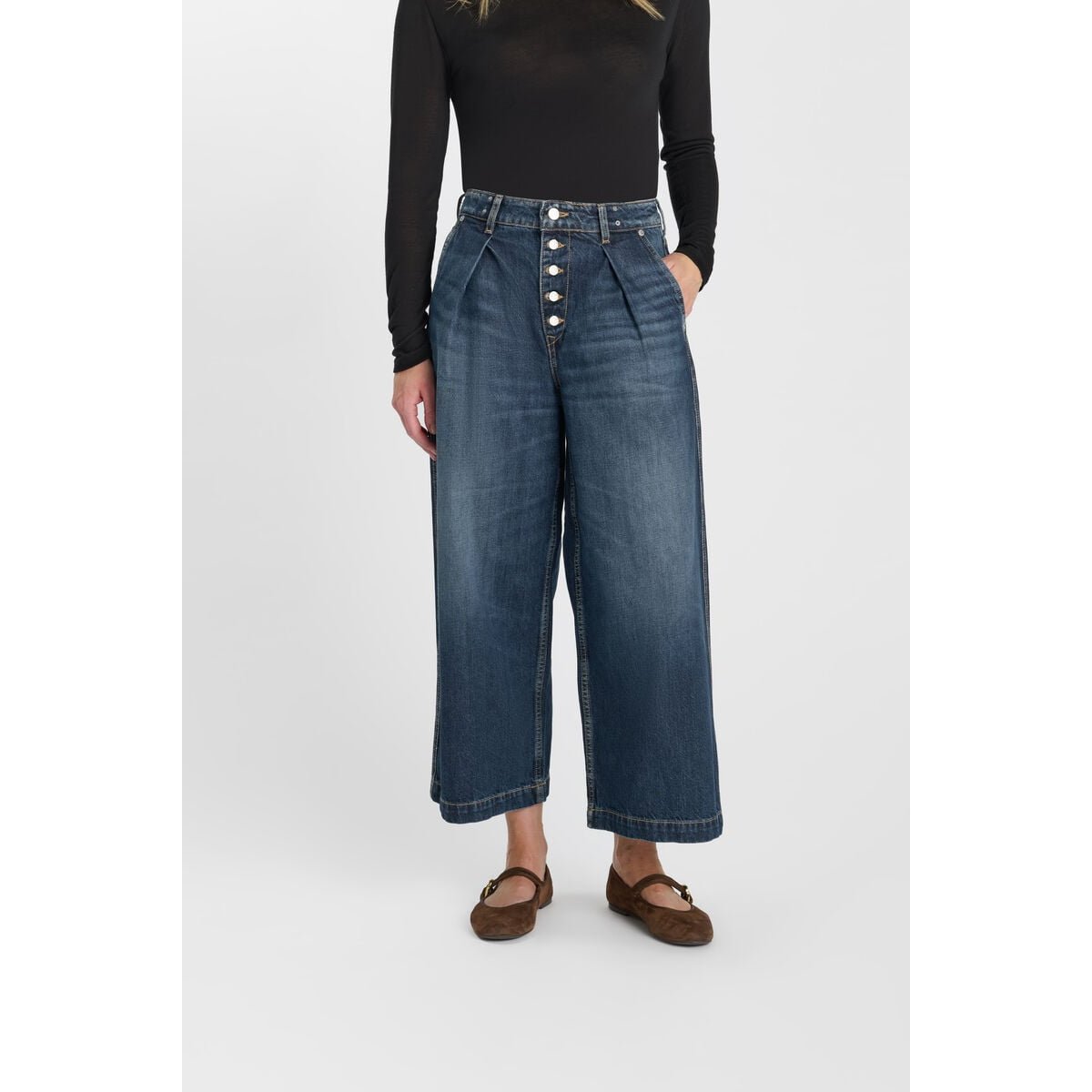 Jeans loose, large , 7/8ème blue, LE TEMPS DES CERISES