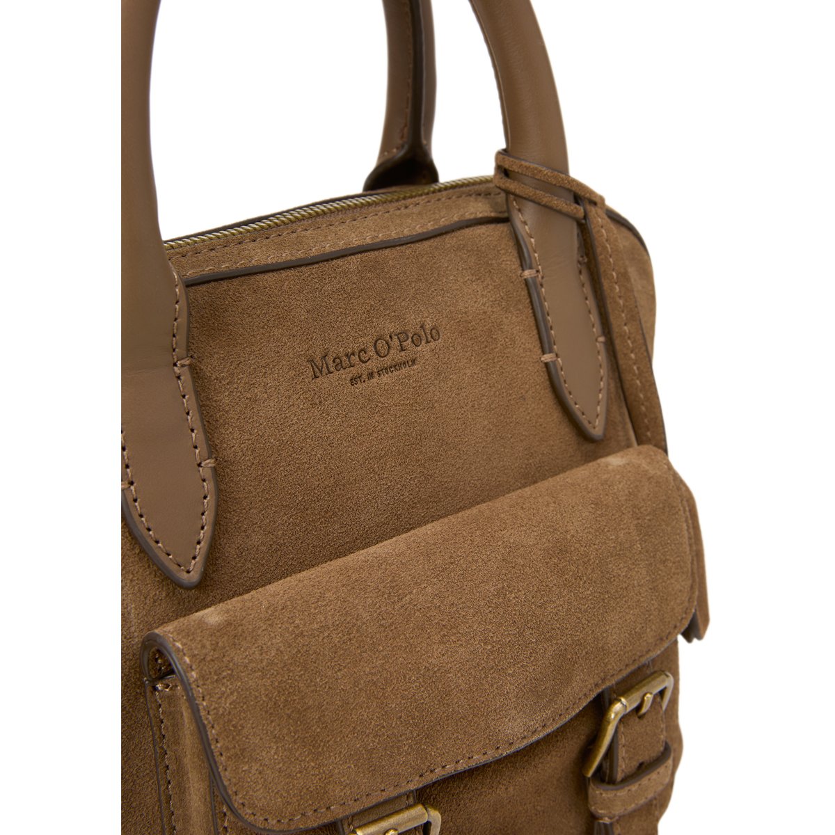 Sac à bandoulière small en cuir de vachette velours doux marron, MARC O'POLO