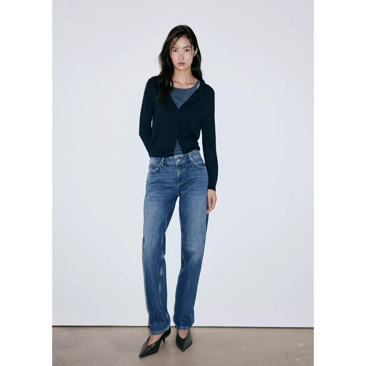 Jean slim taille classique bleu foncé, MANGO