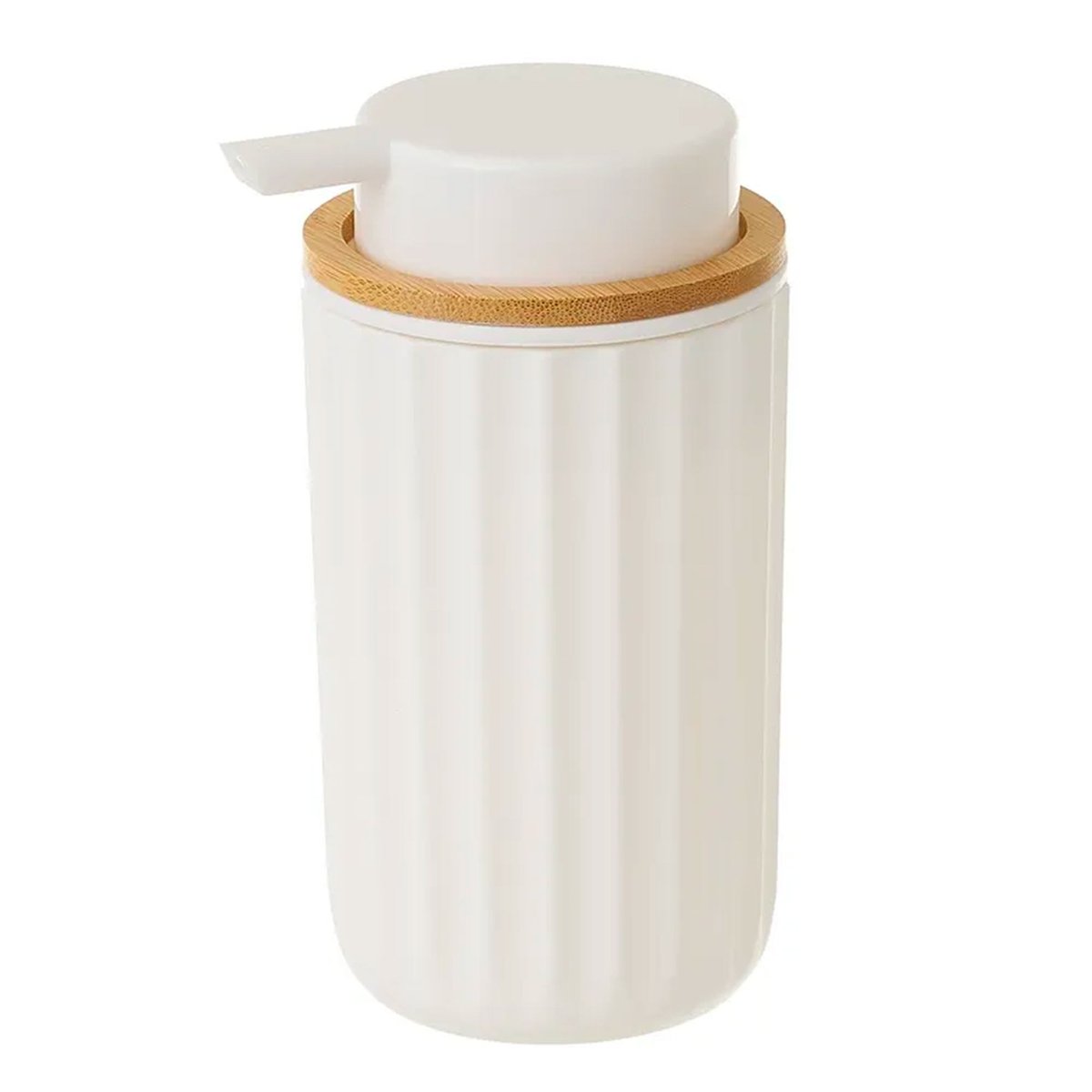 Distributeur de savon plastique blanc et bambou blanc, WADIGA