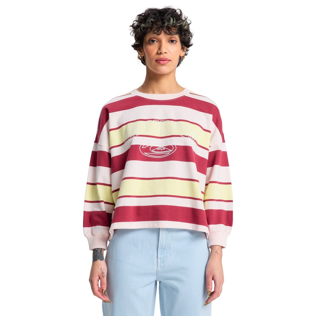 Sweat BRIGHT rouge burnt russet stripes qsw, QUIKSILVER