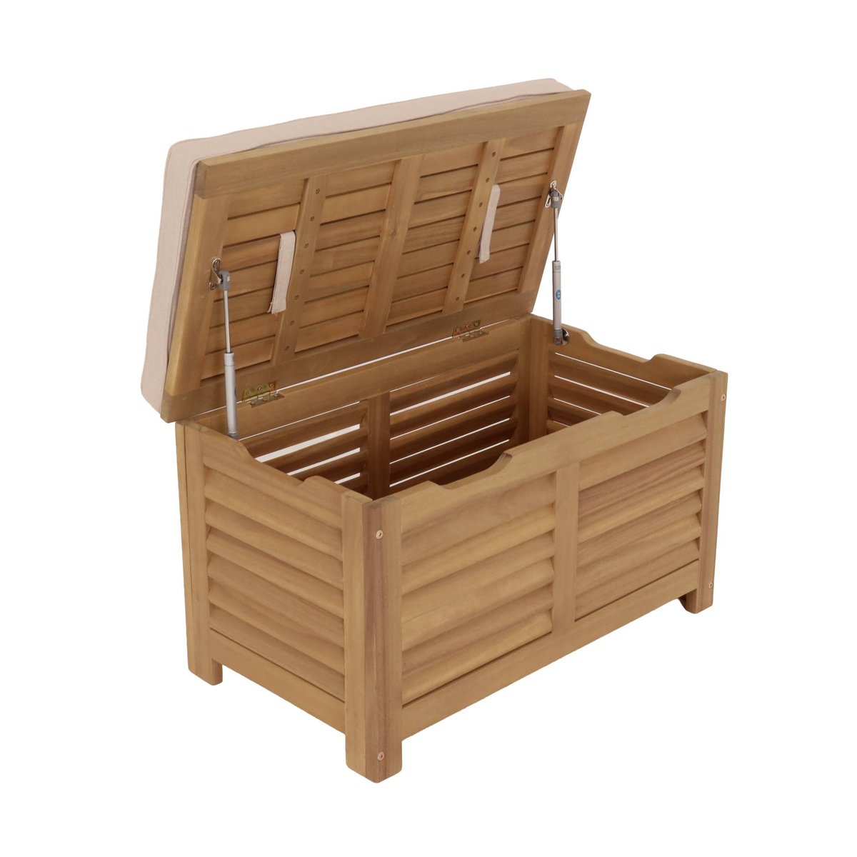 Coffre de jardin / Banc bois d'acacia 63L avec vérins ZAFRA naturel / beige, SWEEEK