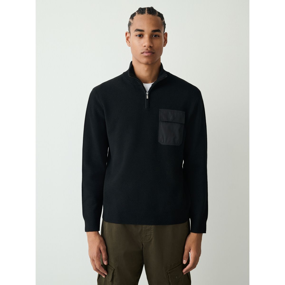 Pull regular à col zippé en maille mi-épaisse noir, NEXT