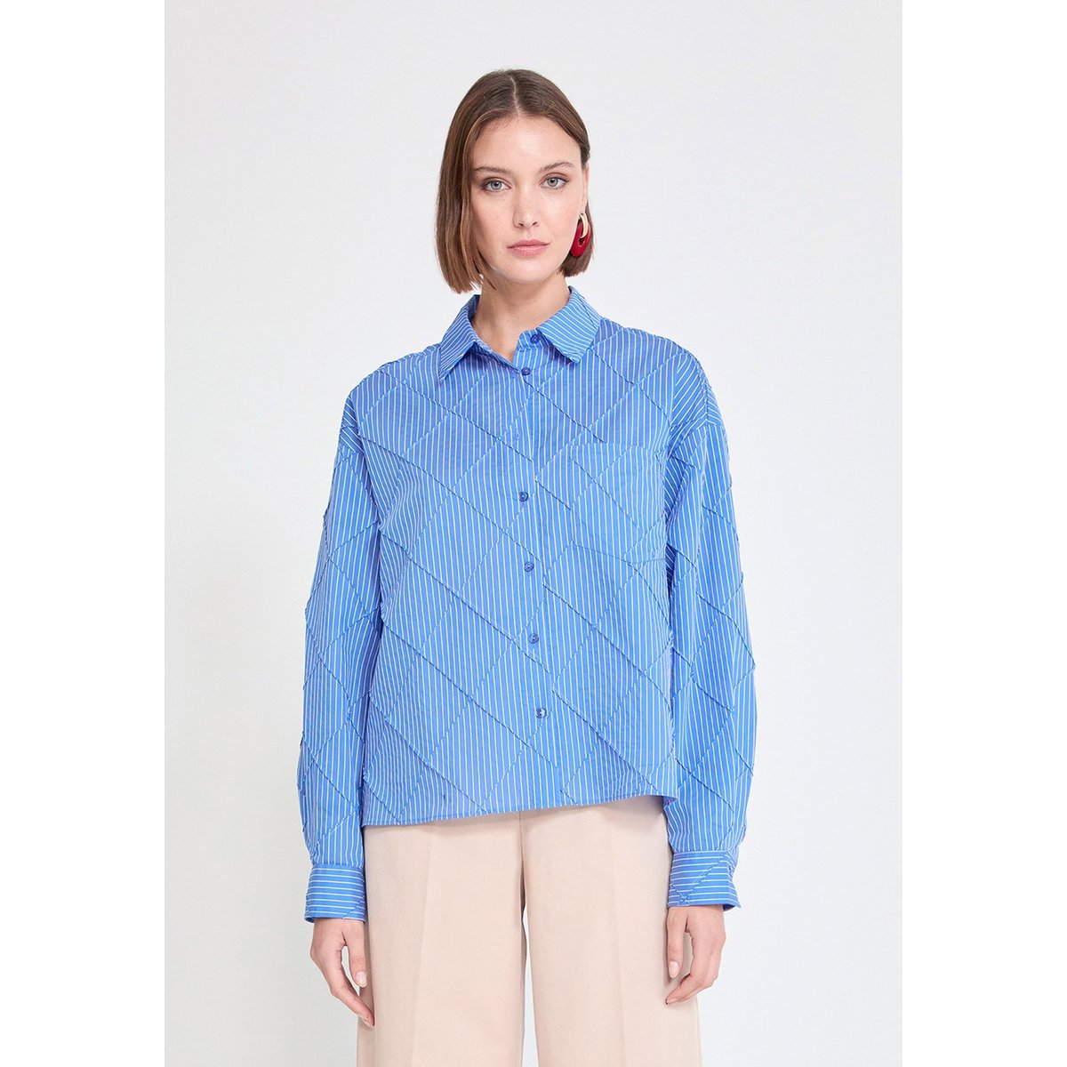 Chemise à rayures surpiquées azur, LOLA CASADEMUNT
