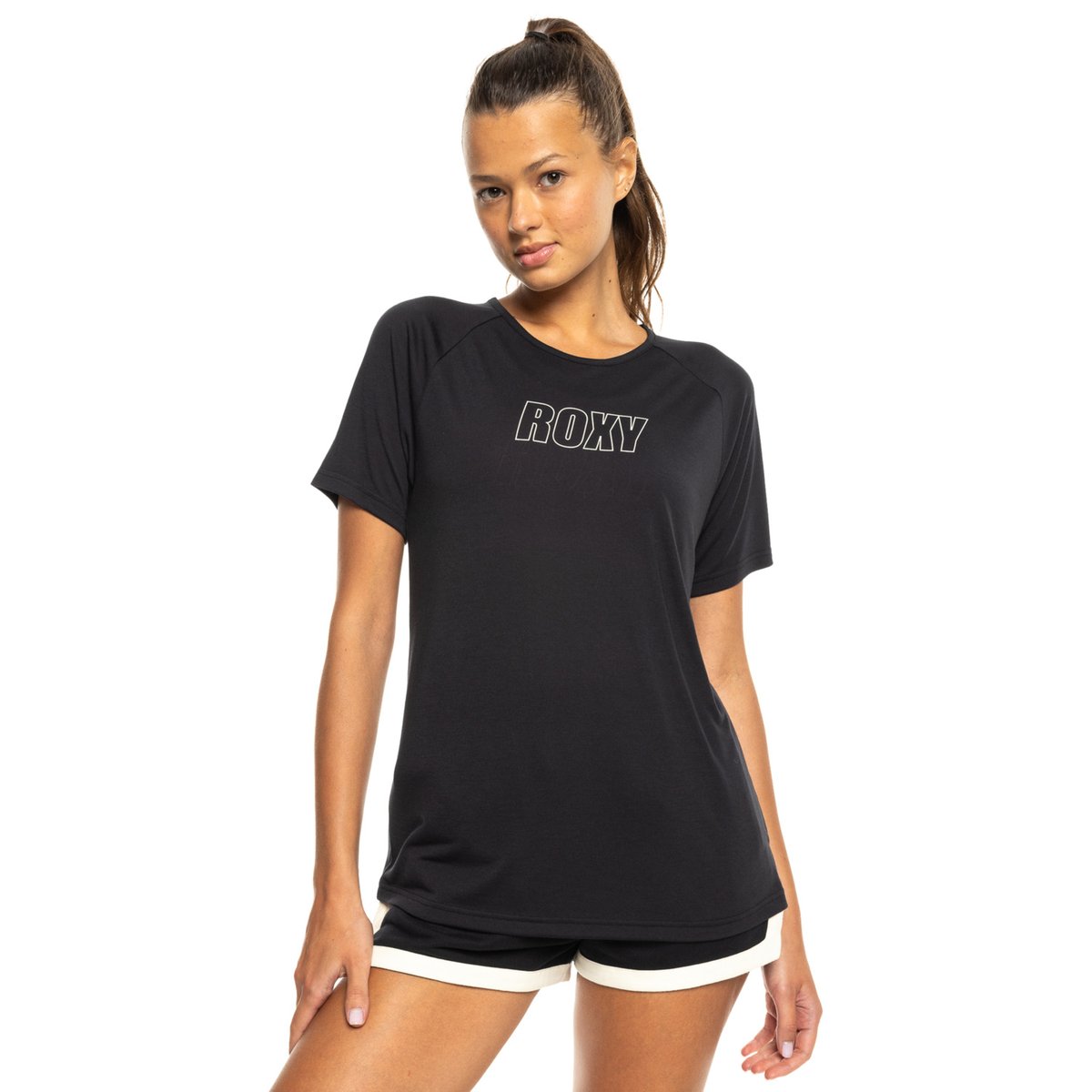 T-Shirt de sport, manches courtes, col rond, . noir true black, ROXY