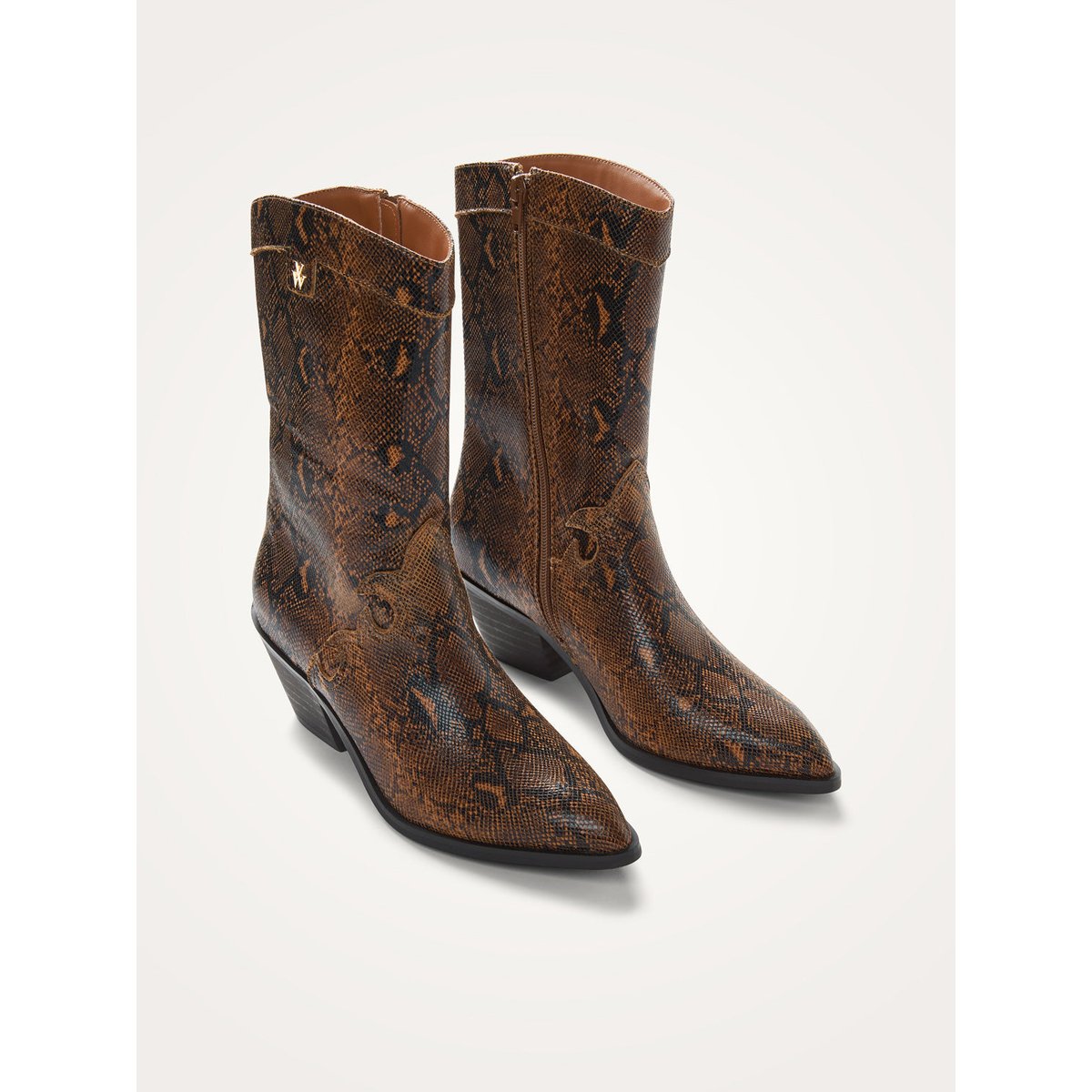 Bottines santiags montantes Monique camel python, VANESSA WU