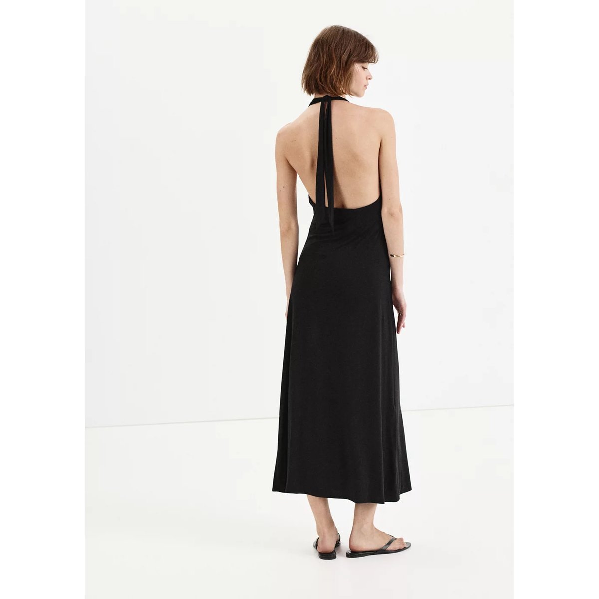 Robe emmanchures américaines drapée noir, MANGO