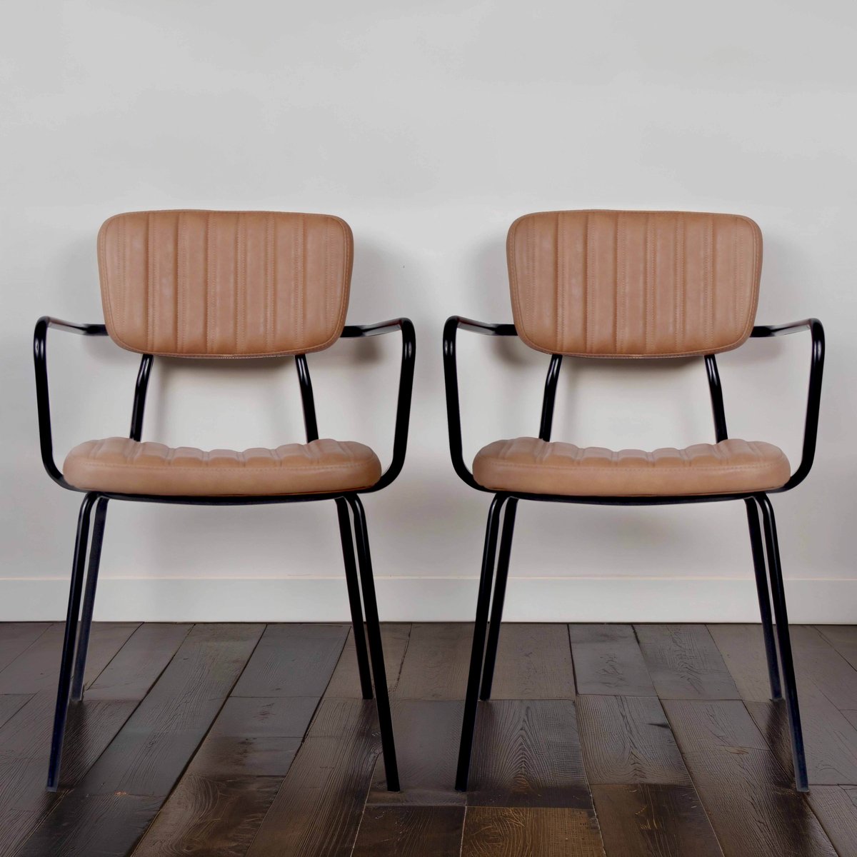 Lot de 2 chaises avec accoudoirs en textile enduit, YORK marron clair, OVIALA