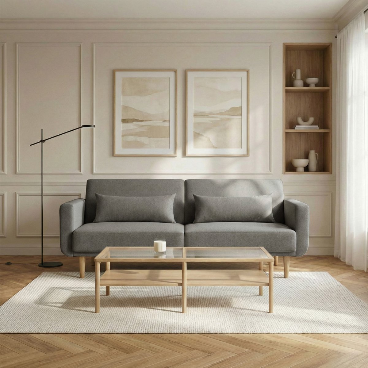 Canapé convertible 3 places en tissu- EMMA gris, DRAWER