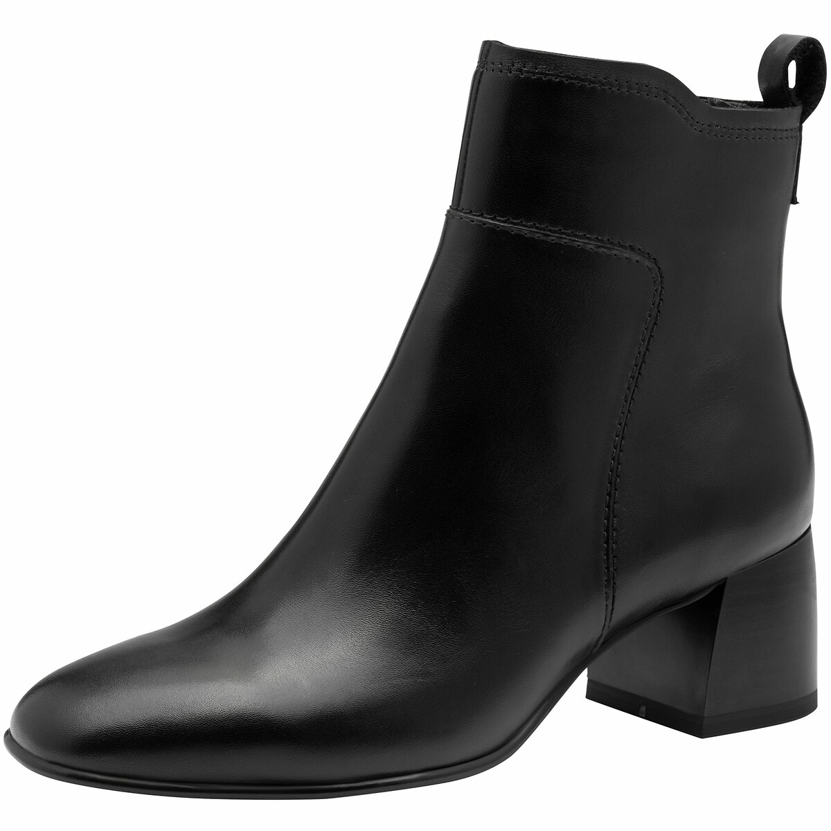 Bottines en cuir, talon large noir, TAMARIS