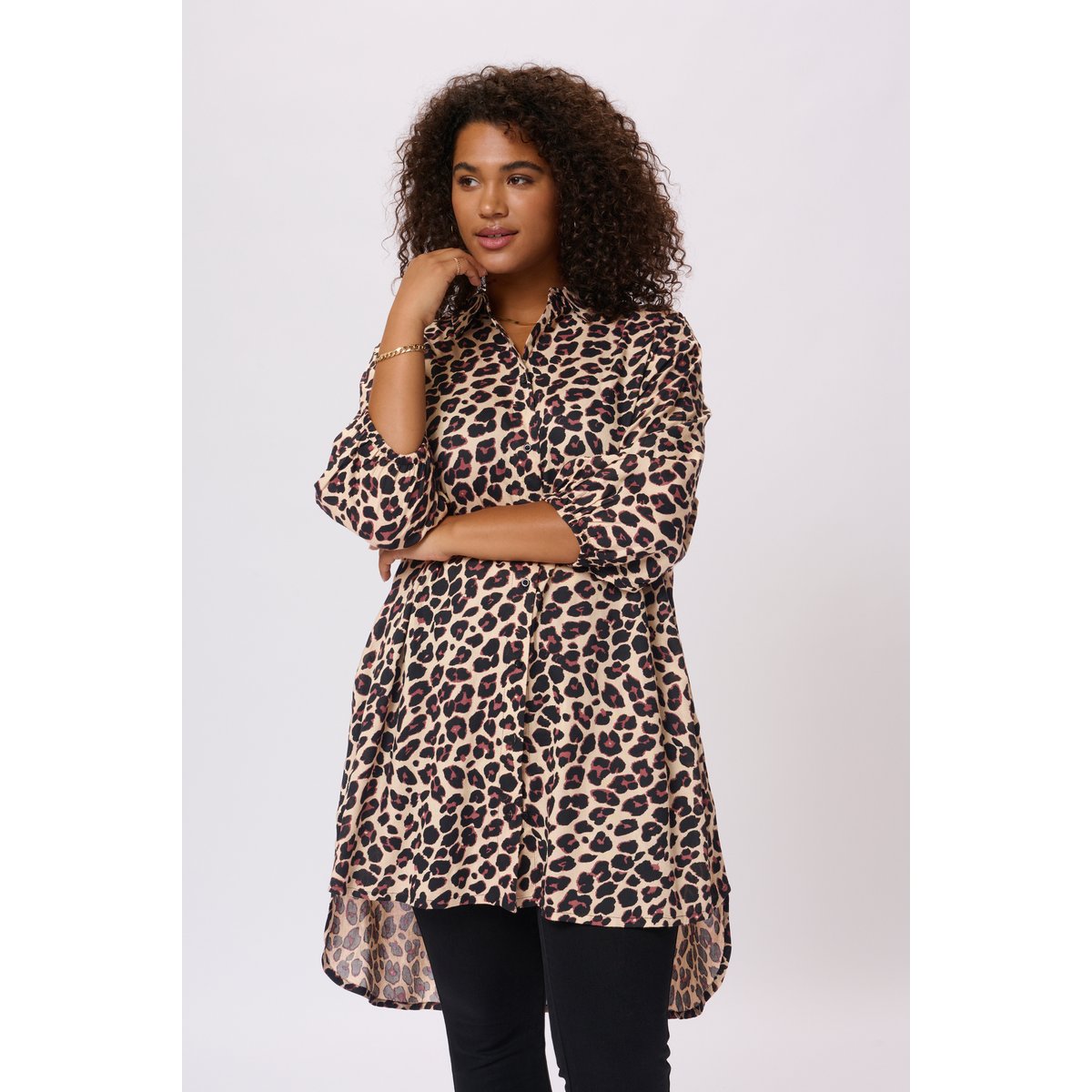 Chemise à manches longues beige noir marron animalier leopard, KAFFE CURVE