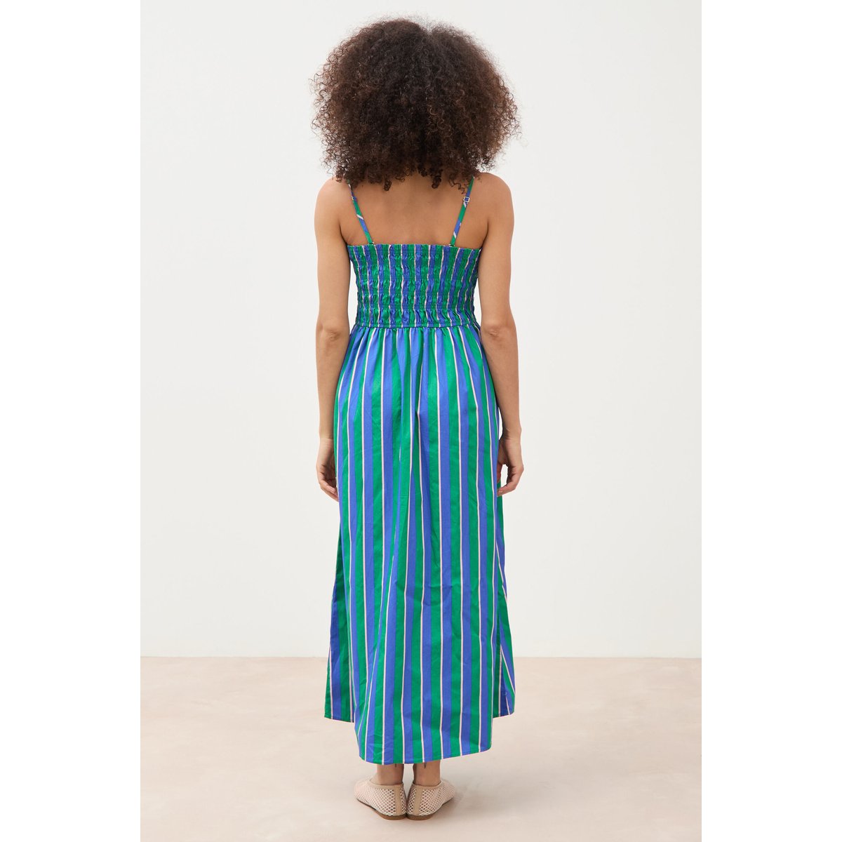 Robe bretelles col carré en coton bleu, BONOBO