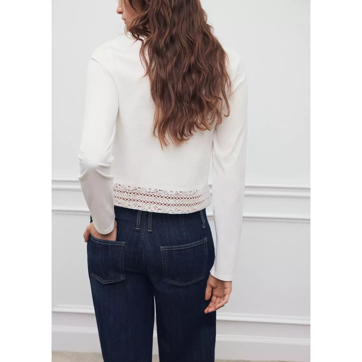T-shirt avec bas en dentelle blanc cassé, MANGO TEEN