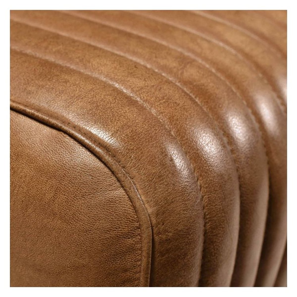 Tabouret en cuir de manguier - MORENA marron vieilli et pieds bois, MAISON PAVANE