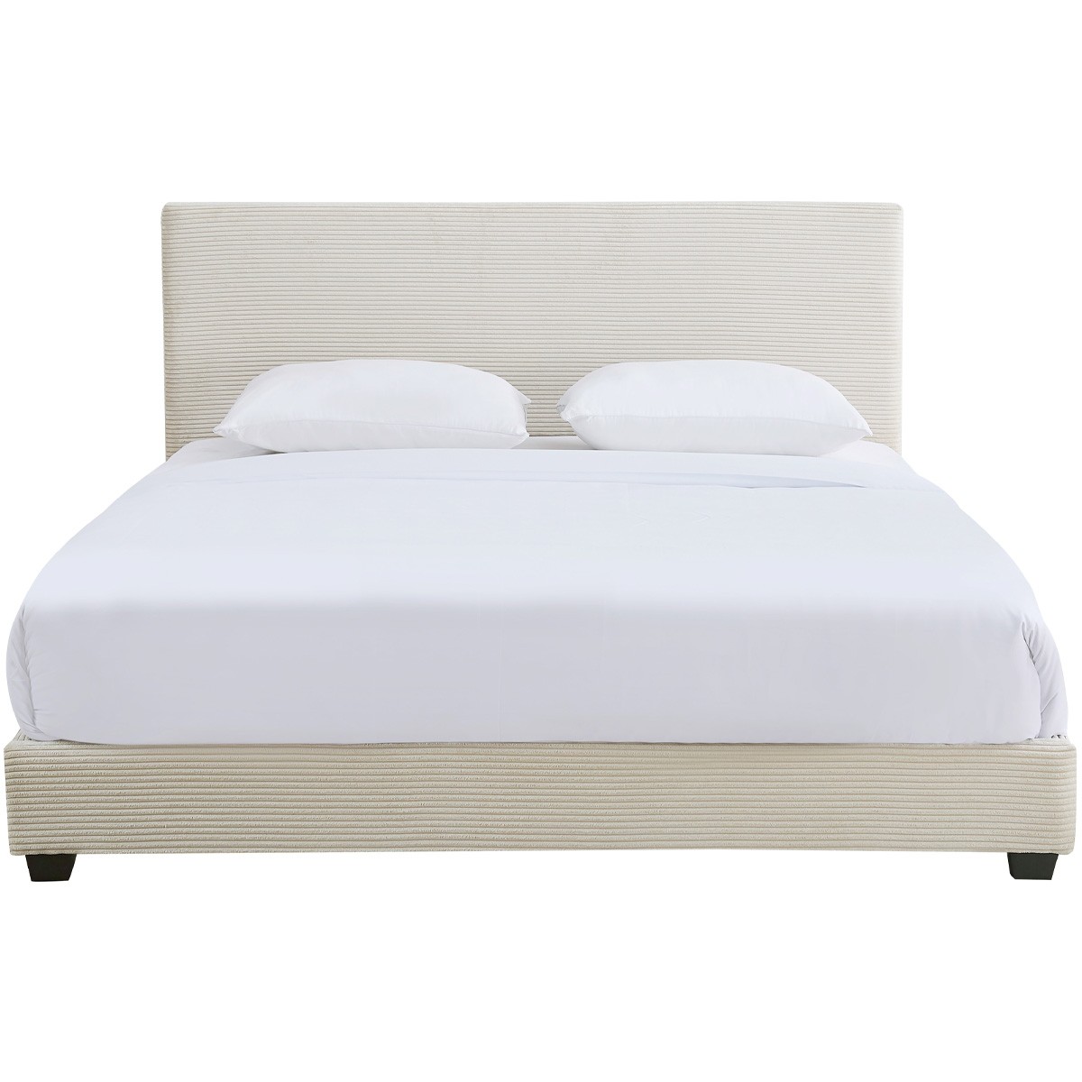 Lit avec tête de lit en velours côtelé - WILLIAM beige, HOMIFAB