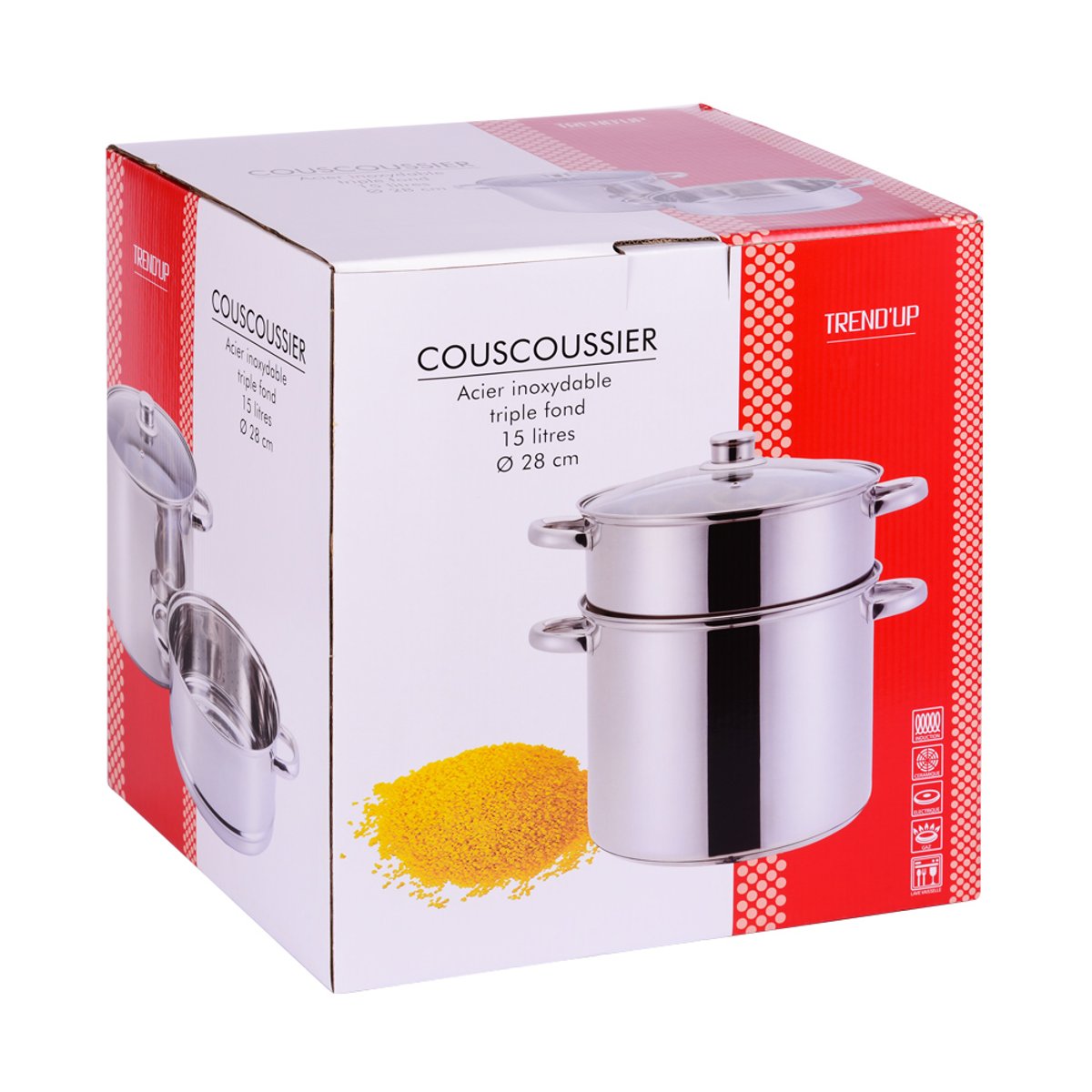 Couscoussier inox 28 cm 15 litres argent / métallique, TREND'UP