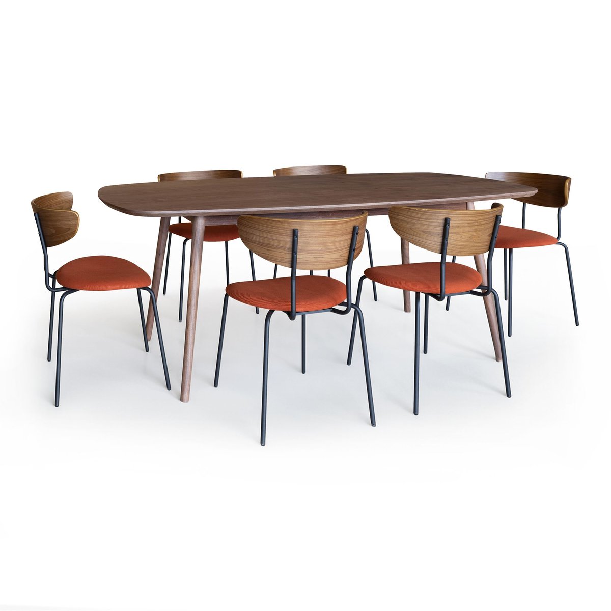 Ensemble table 200cm et 6 chaises en velours côtelé, RIVA terracotta, NOW'S HOME