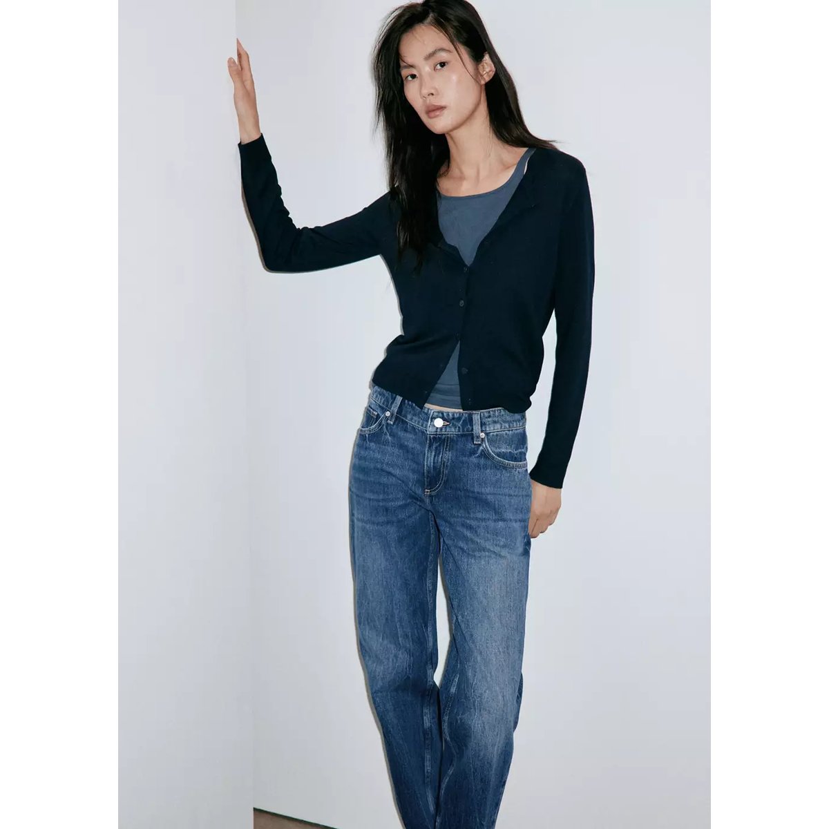 Jean slim taille classique bleu foncé, MANGO