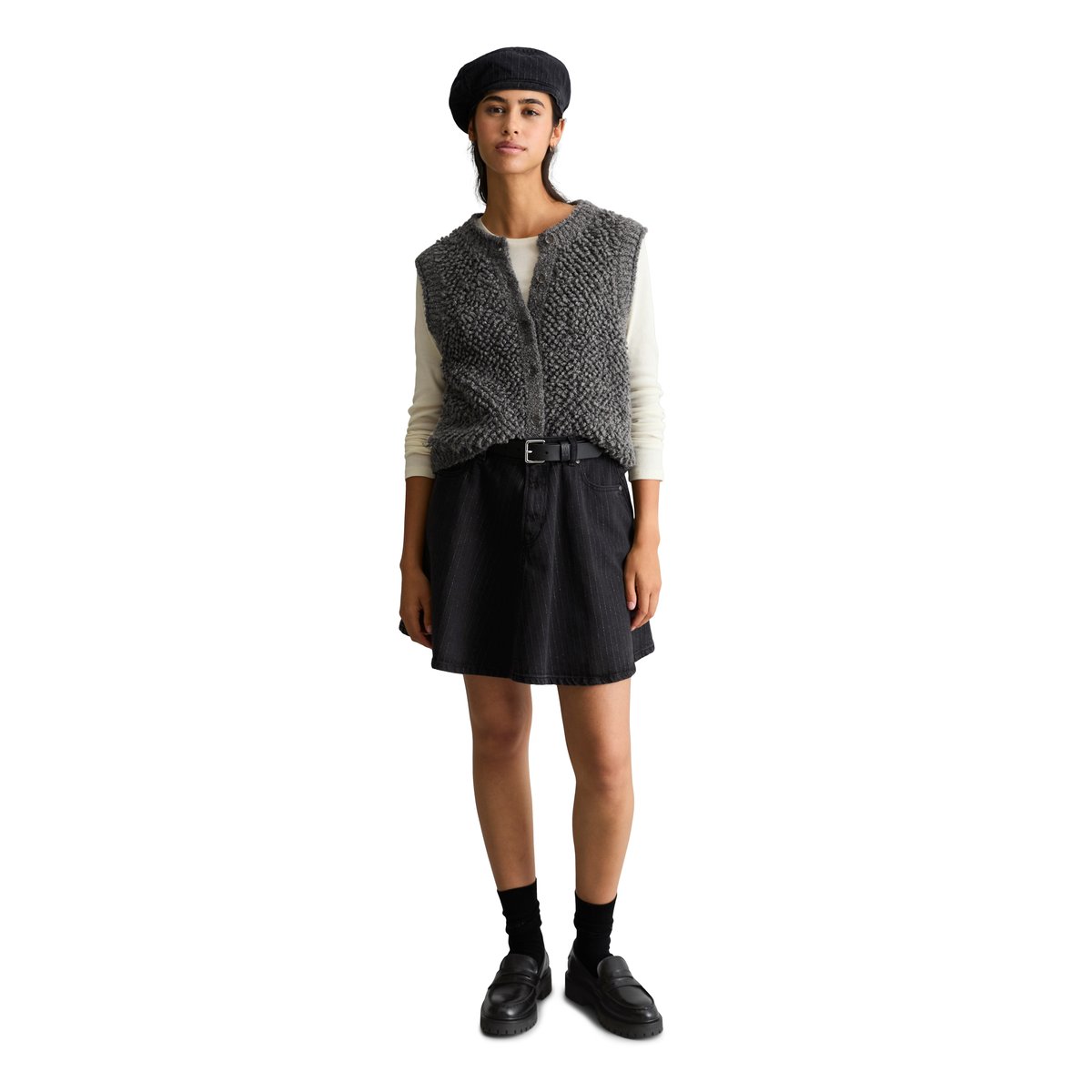 Cardigan sans manches en bouclé bubble , coupe régulière en mélange de coton, de laine vierge et de viscose gris, MARC O’POLO DENIM