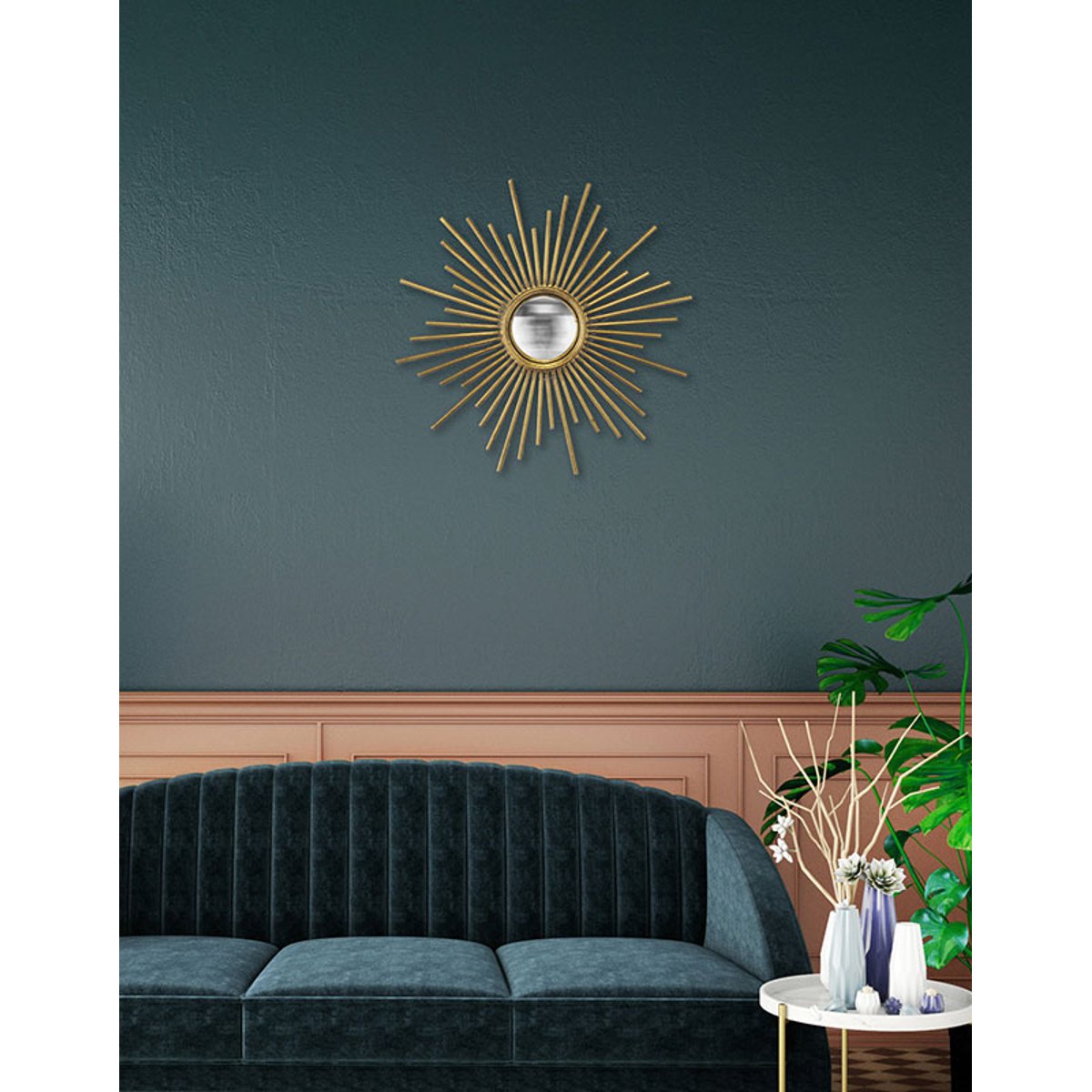 Miroir soleil convexe métal 45cm or, EMDE