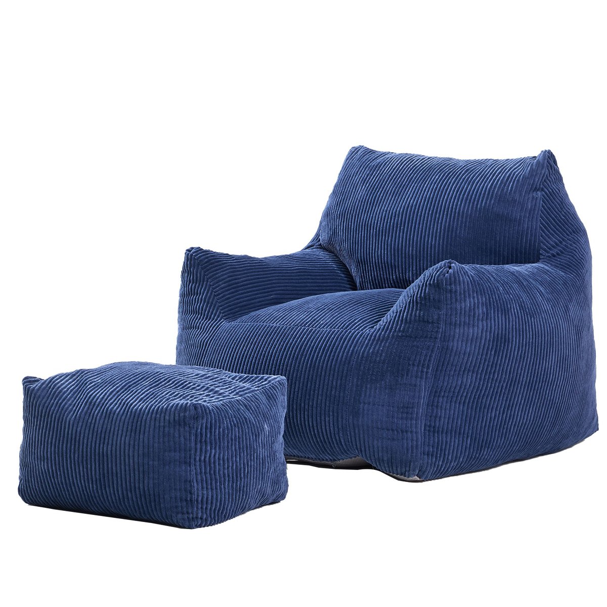 Pouf de salon et repose pieds, velours côtelé, SABY bleu, NORDLYS