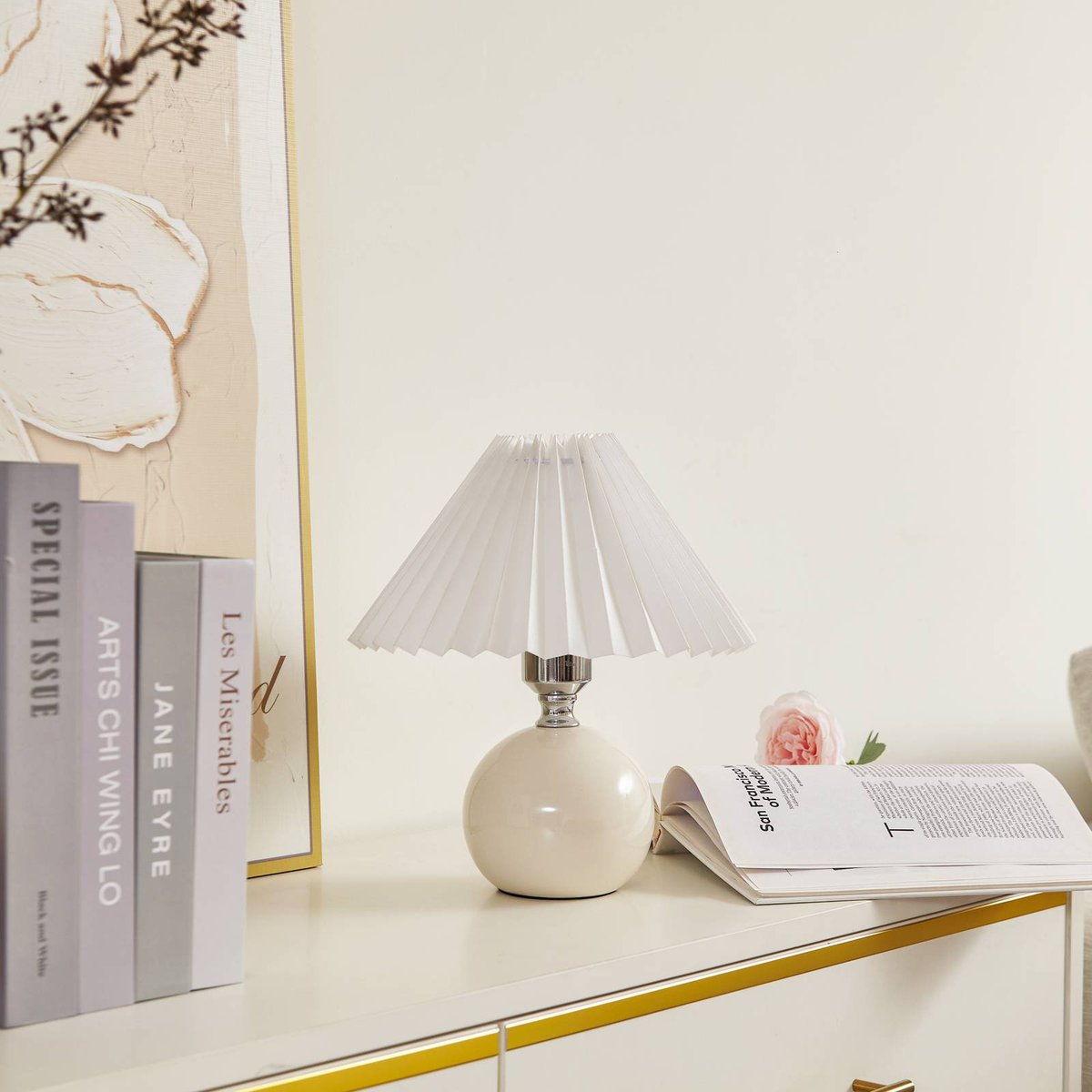 Lampe à poser en céramique scandinave crème, LINDBY