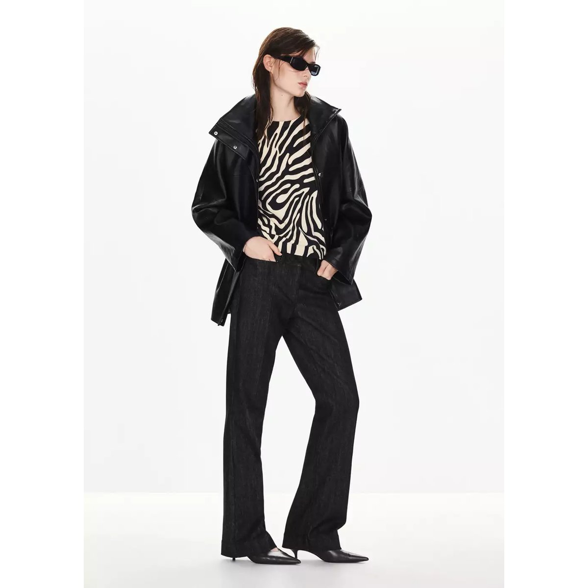 Pull en maille fine motif zèbre noir, MANGO