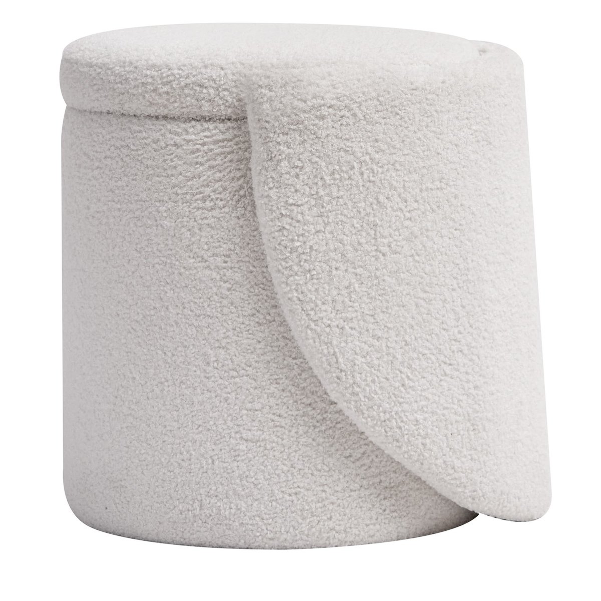 Pouf avec dossier et rangement, bouclette blanc cassé, NORDLYS
