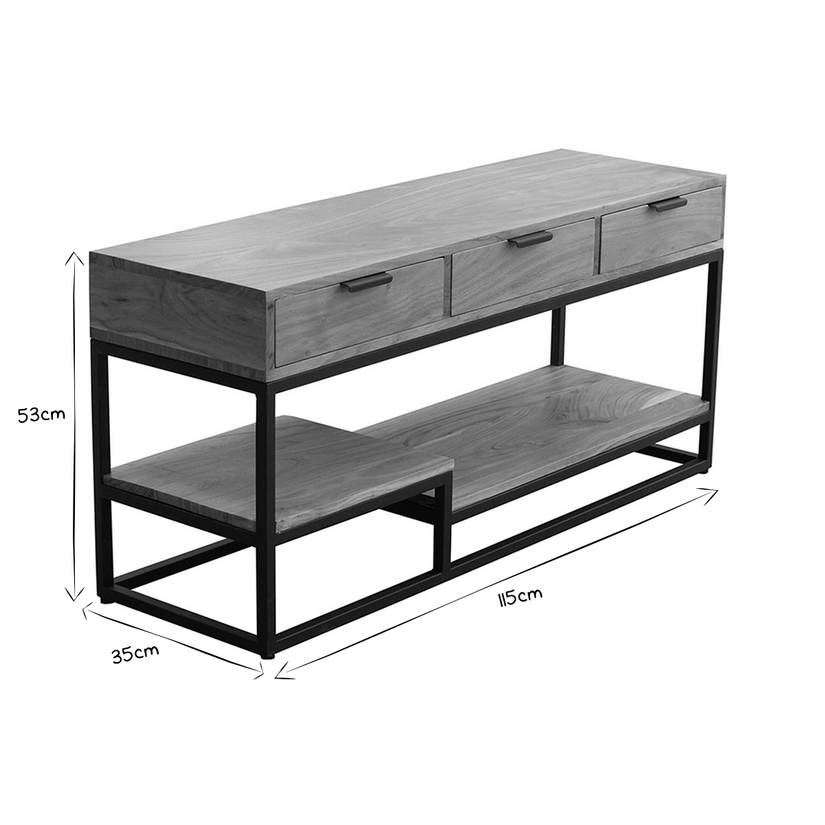 Meuble TV en bois massif et métal noir L115 cm WARREN naturel, MILIBOO