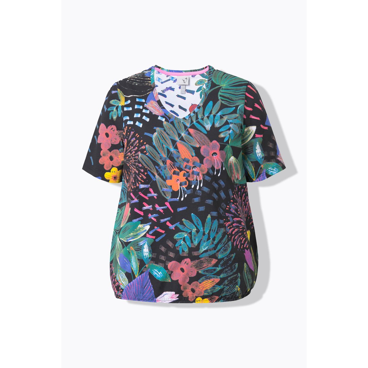 T-shirt à manches courtes et col V. Base noir, ULLA POPKEN