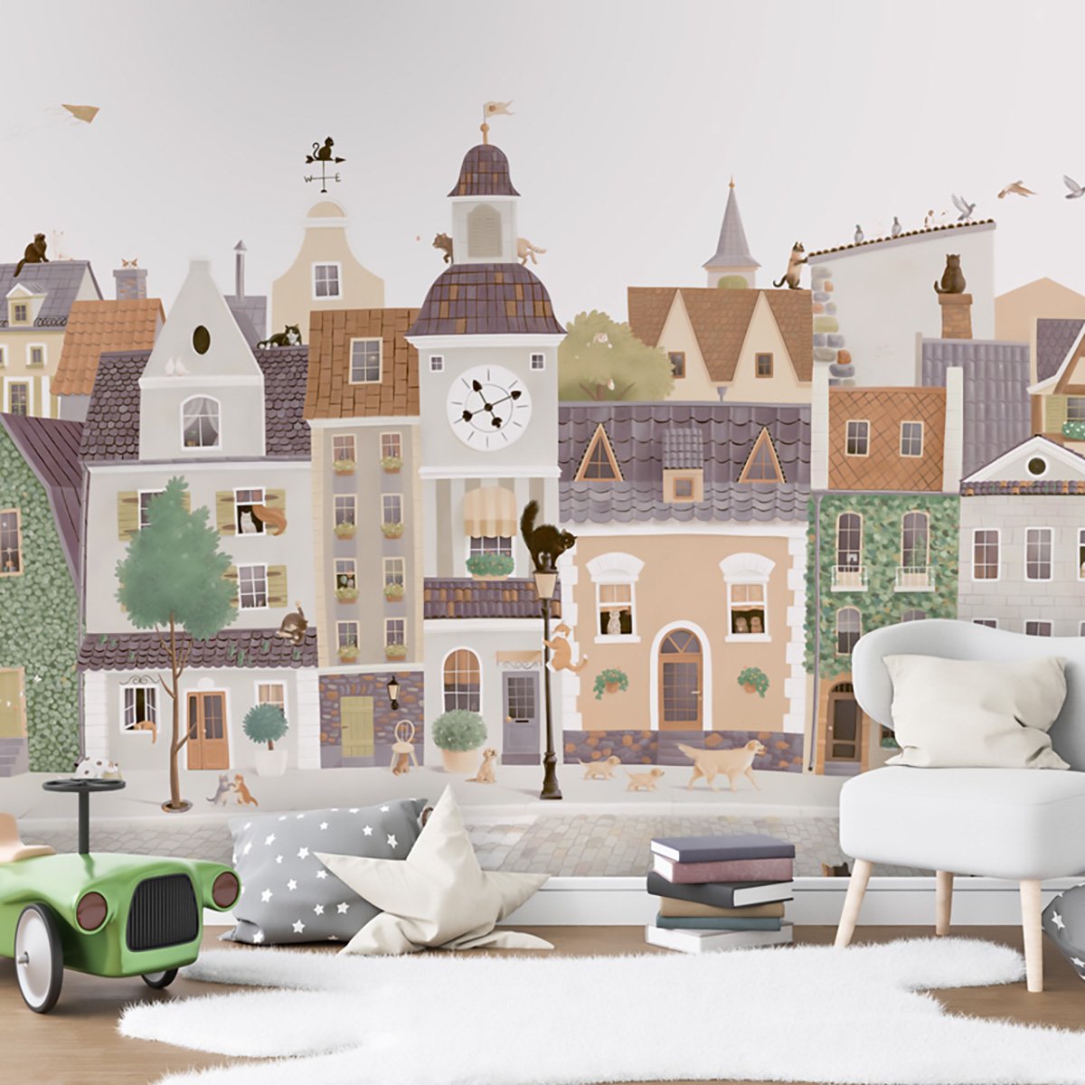 Papier enfant Village Cats multicolore, HEXOA