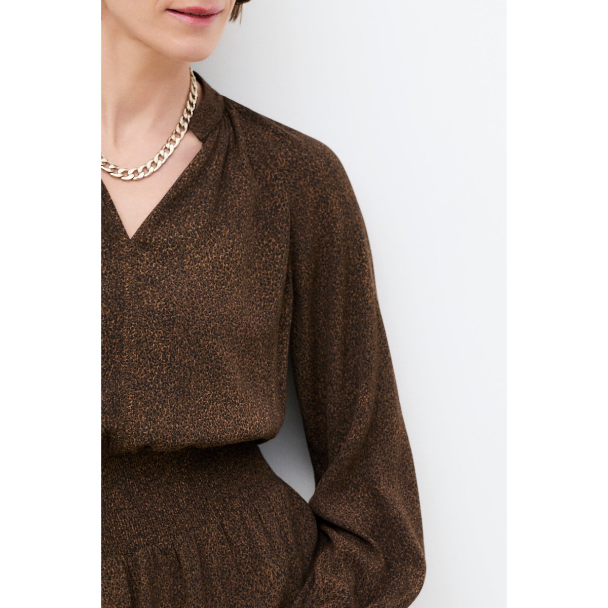 Robe fluide col tunisien RSYLVIA marron chocolat, CAROLL