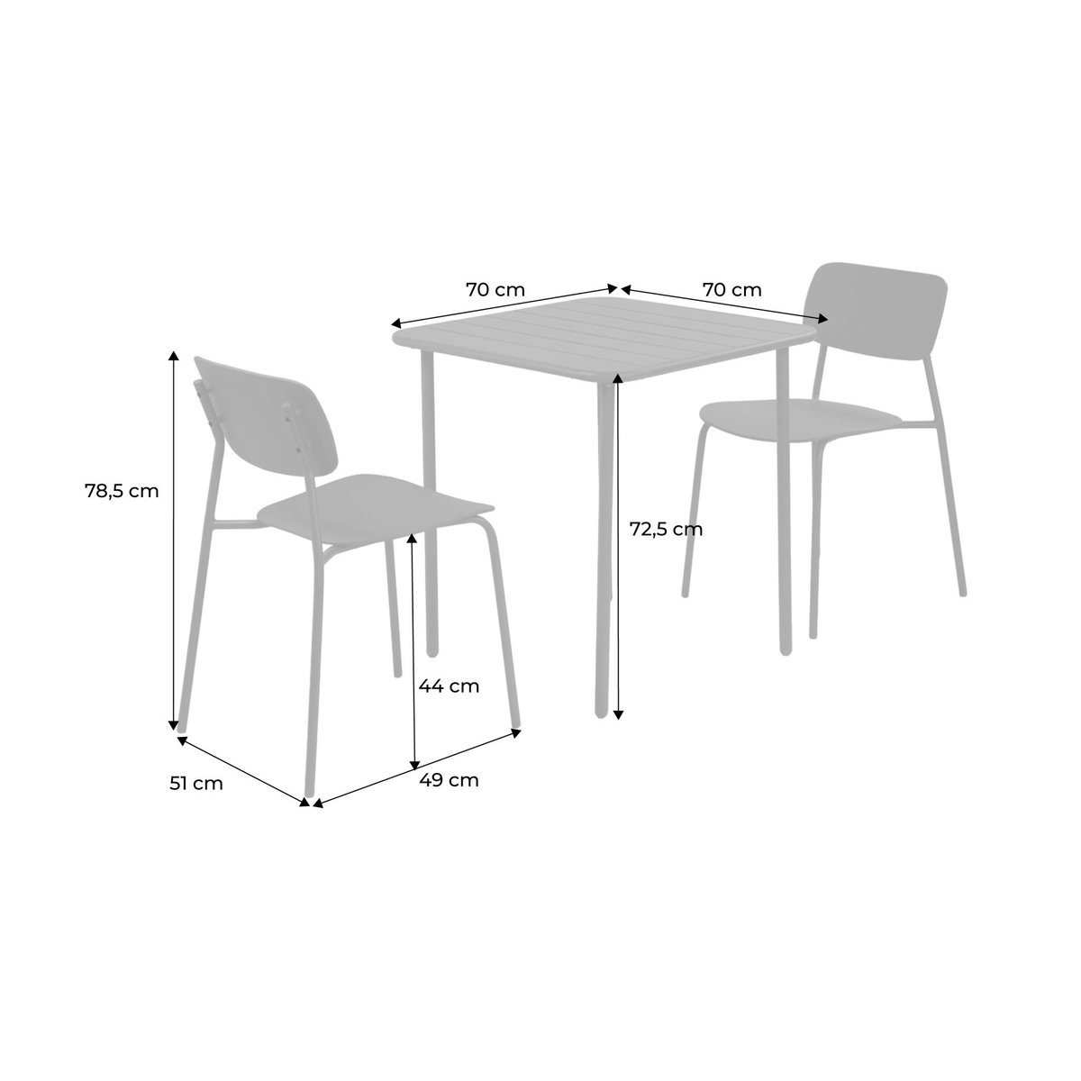 Table de jardin métal + 2 assises AMÉLIA + LIVA anthracite, SWEEEK