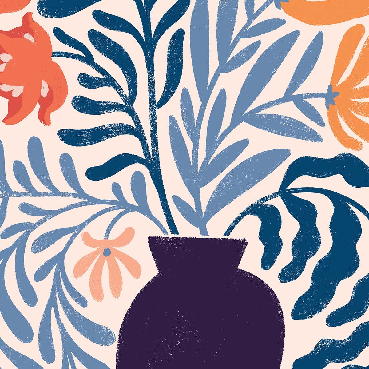 Papier peint feuilles bouquet de fleurs abstraites intissé, HEXOA