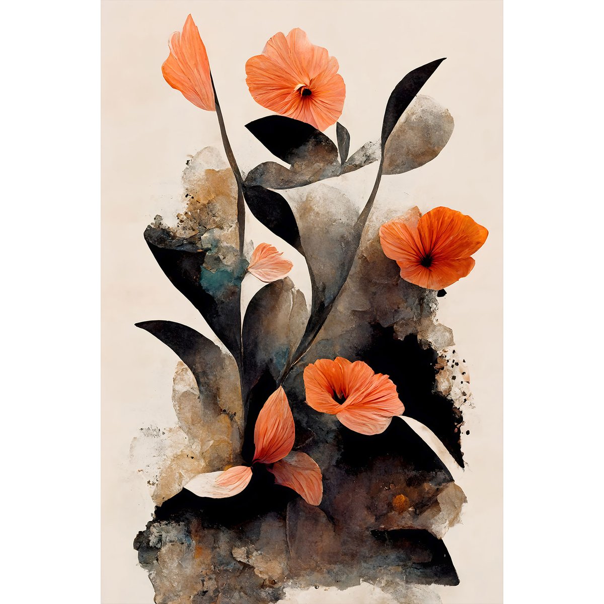 Tableau nature morte fleur corail tableau alu dibond, HEXOA