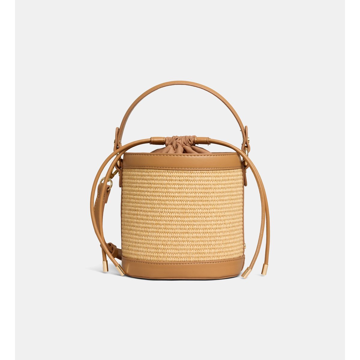 Sac seau panier flavia lisse et paille camel naturel, GALERIES LAFAYETTE