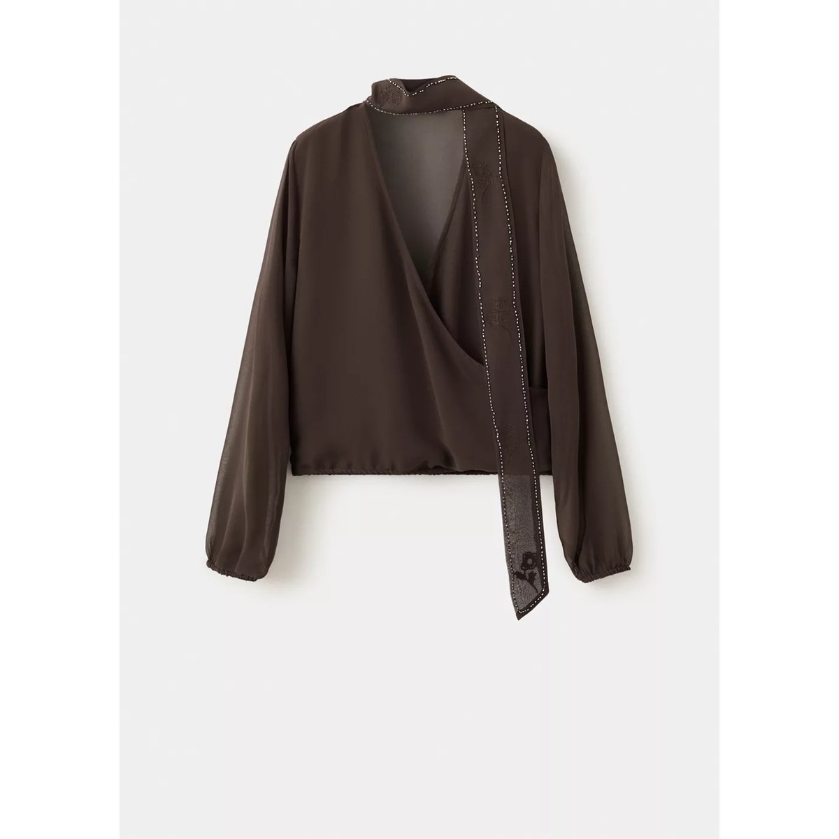 Blouse croisée avec perles marron, MANGO TEEN