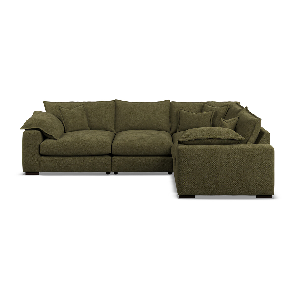 Camille Bouclé Reversible Corner Sofa with Walnut Feet dark olive, ÉDITÉ