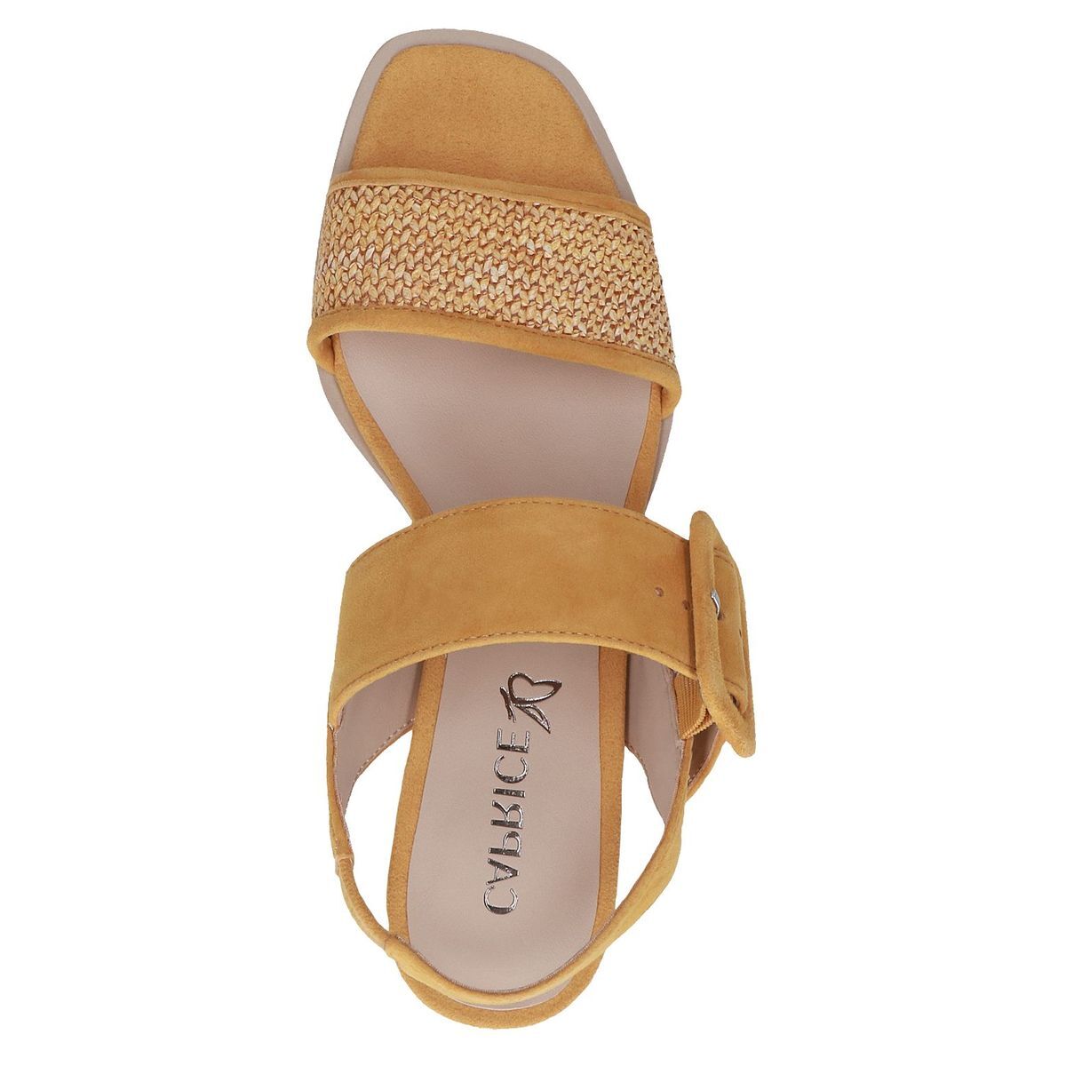 Sandale à talon en boucle jaune mangue suède, CAPRICE