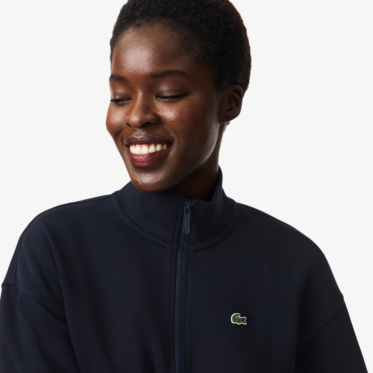 Sweatshirt col montant zippé en Piqué bleu-hde, LACOSTE