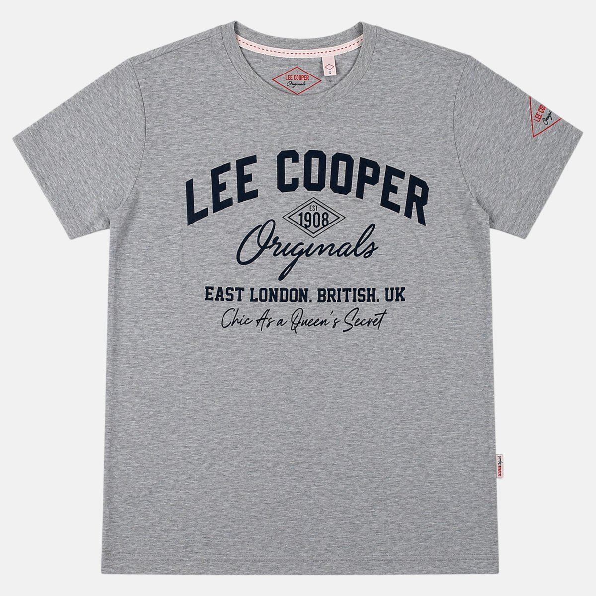 T-shirt manches courtes à inscription, col rond gris, LEE COOPER