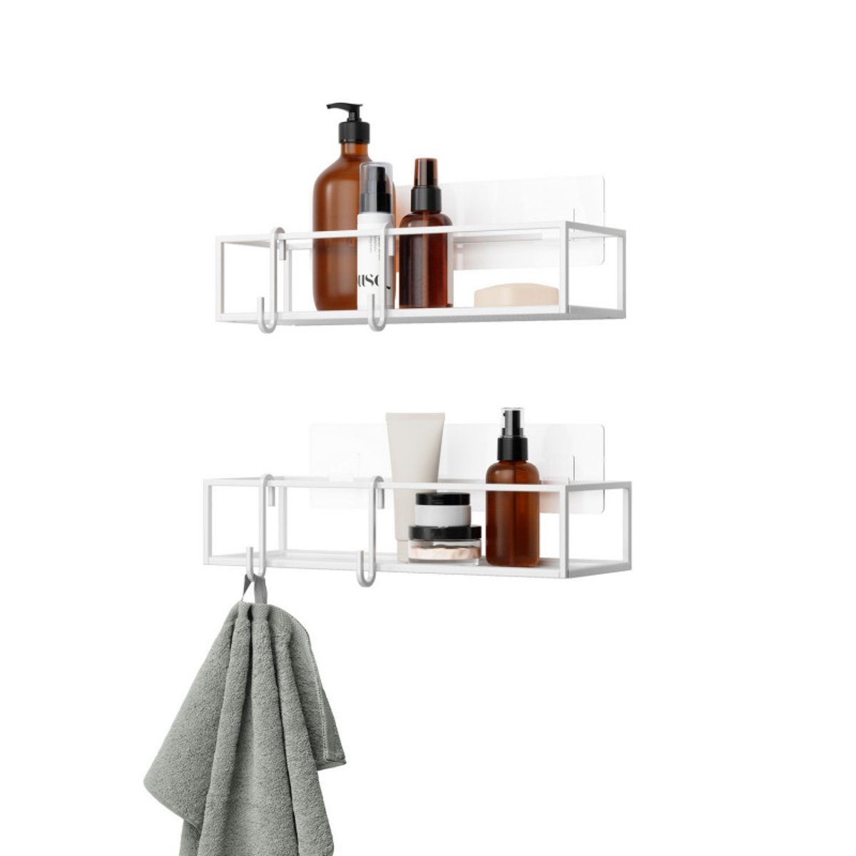 Etagère de douche design acier CUBIKO set de 2 blanc, UMBRA