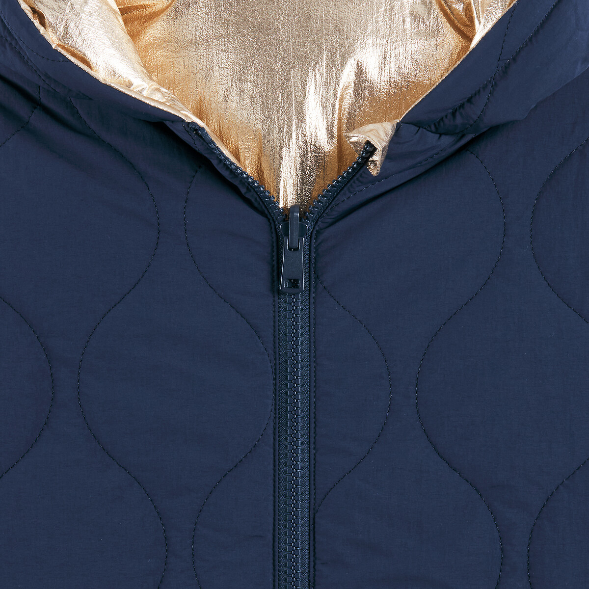 Omkeerbare donsjas met kap marineblauw/goud, LA REDOUTE COLLECTIONS